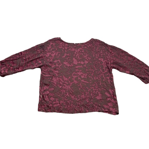 CLUB MONACO Silk Mix Semi Sheer Blouse With Print Brown/Burgundy Size Medium - Picture 6 of 9